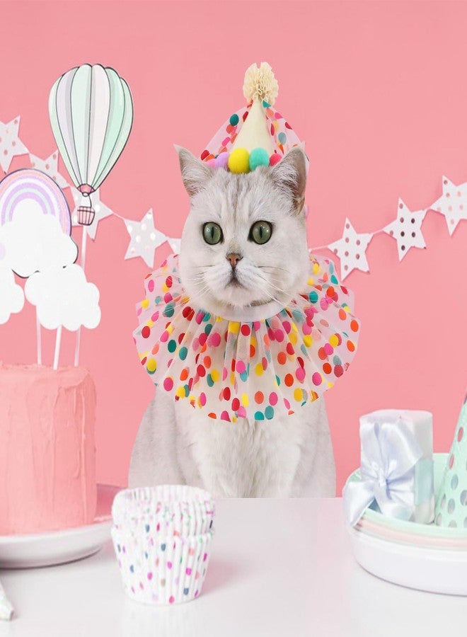 Kunyeah Pet Birthday Hat Scarf Set Puppy Princess Costumes Cute Lace Cat Outfit Dog Colorful Dots Bandana Pom-pom Cone Hat Cat Happy Birthday Decorations Pet Party Supplies - Image 4